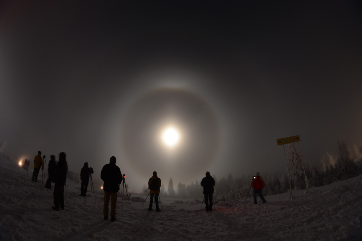 Andrang vor dem Mond-Halophänomen